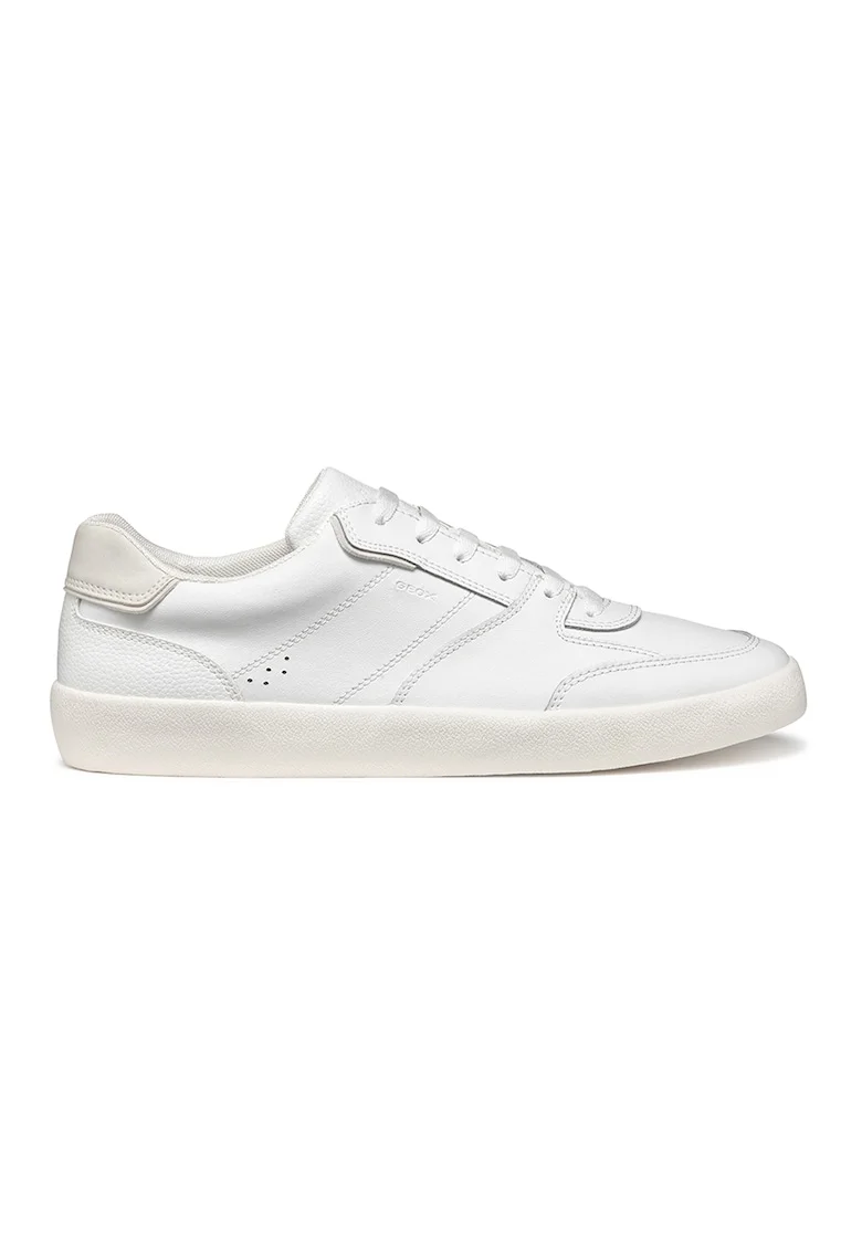 Pantofi sport de piele cu garnituri de piele ecologica, Alb optic/Alb murdar