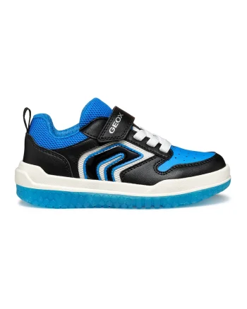 Pantofi sport cu plasa din material textil si velcro, Negru stins/Albastru royal/Alb murdar