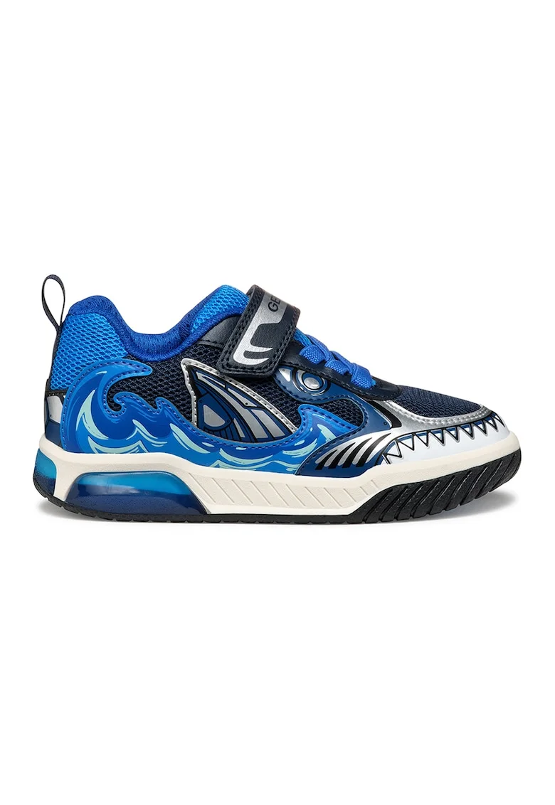 Pantofi sport din material textil cu velcro si garnituri sintetice, Albastru royal/Alb murdar/Argintiu