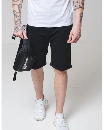 Pantaloni scurti din amestec de bumbac cu model uni, Negru