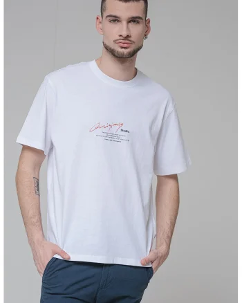 Tricou din bumbac cu model text, Alb optic