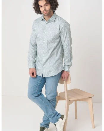 Camasa din bumbac cu model, Alb/Verde deschis