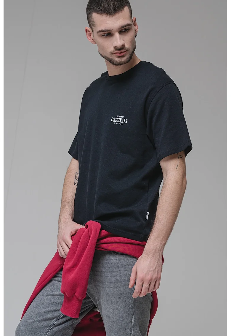 Tricou din amestec de bumbac organic cu imprimeu grafic pe spate, Negru