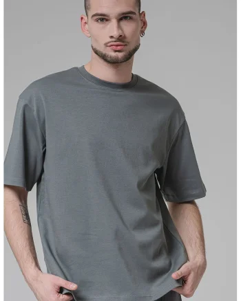 Tricou din amestec de bumbac cu decolteu la baza gatului, Verde feriga