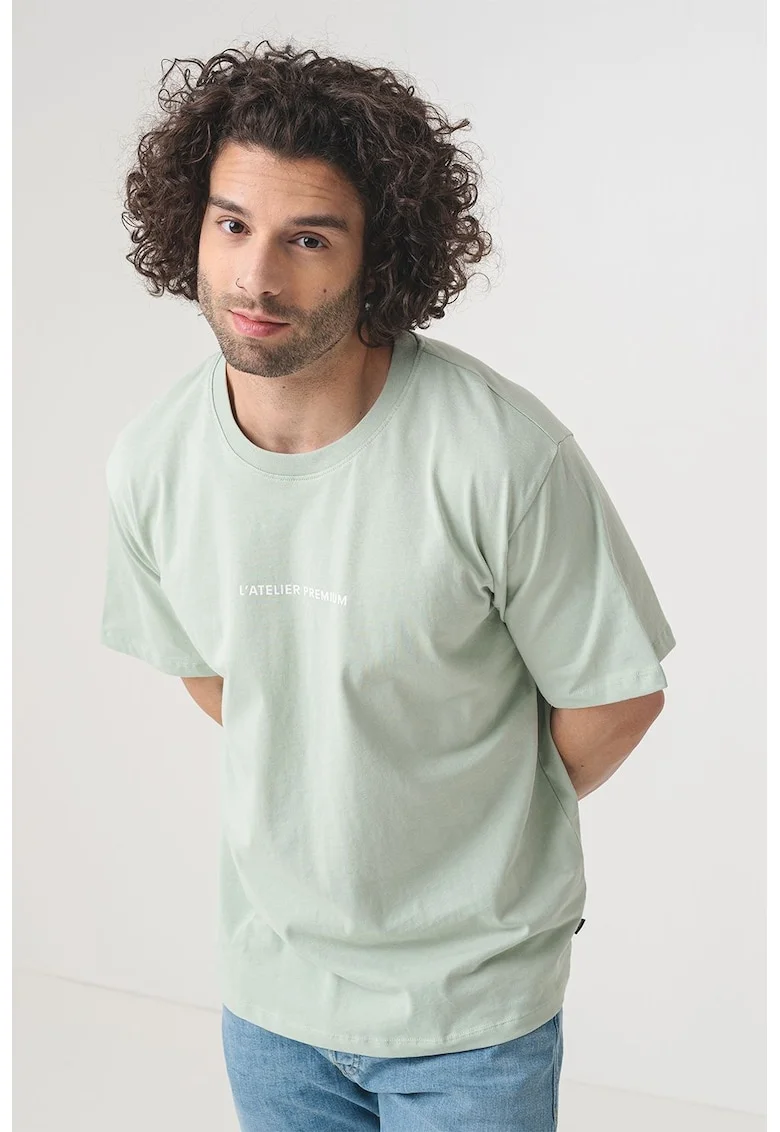 Tricou cu detaliu text, Verde pal