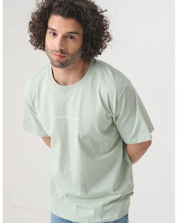 Tricou cu detaliu text, Verde pal