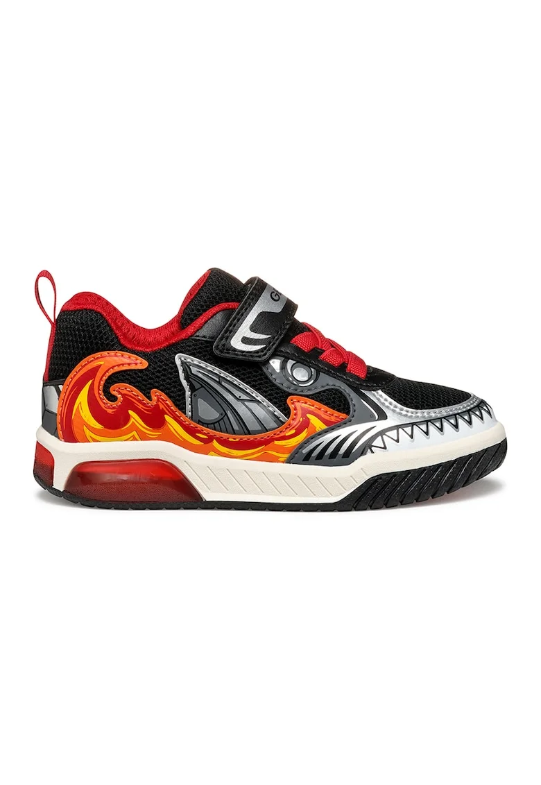 Pantofi sport din material textil cu velcro si garnituri sintetice, Rosu/Portocaliu mandarina/Gri inchis