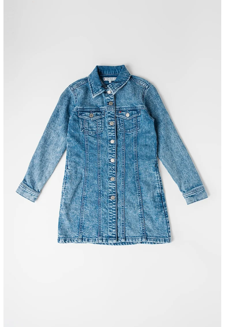 Rochie de denim cu buzunar pe piept, Albastru deschis