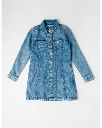 Rochie de denim cu buzunar pe piept, Albastru deschis