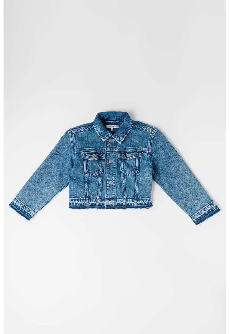 Jacheta crop de denim, Albastru deschis