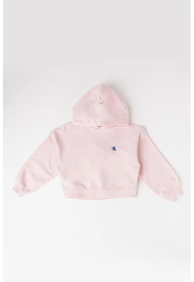 Hanorac din amestec de bumbac organic cu broderie logo, Roz pastel/Albastru royal