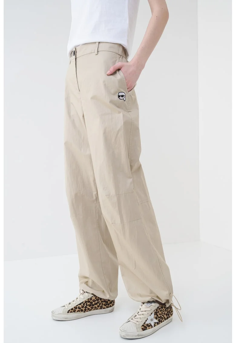 Pantaloni de bumbac cu talie medie, Bej