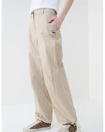 Pantaloni de bumbac cu talie medie, Bej