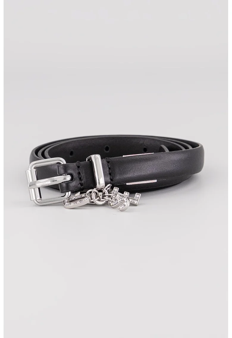 Curea ingusta de piele Charm, Negru