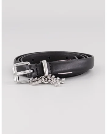 Curea ingusta de piele Charm, Negru