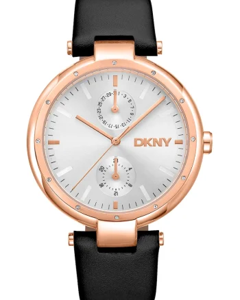 Ceas cu o curea de piele, Auriu rose/Negru
