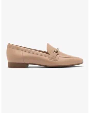 Pantofi loafer de piele cu detalii metalice, Bej deschis