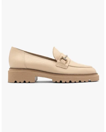 Pantofi loafer din piele cu aspect texturat, Bej deschis