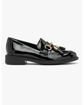 RYLKO, Pantofi loafer din piele ecologica cu aspect lacuit, Negru