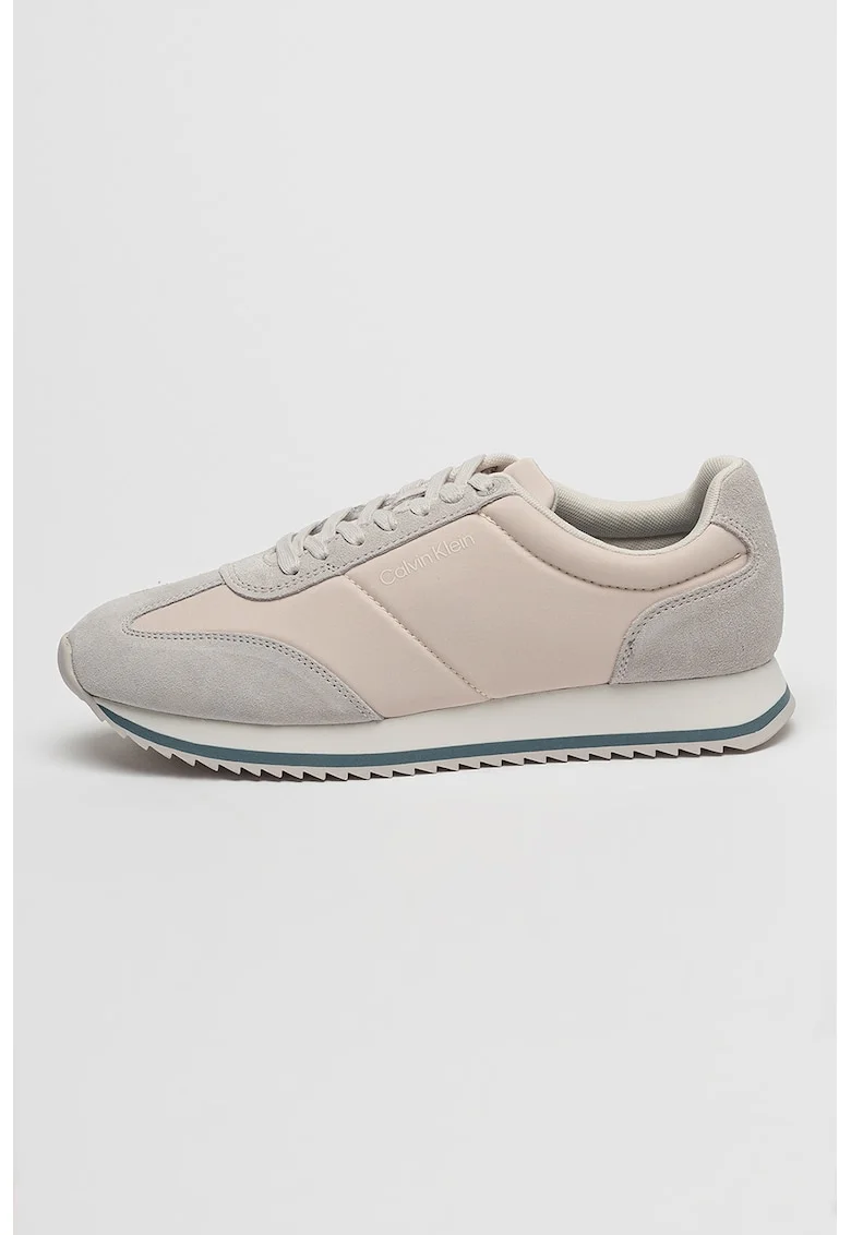 Pantofi sport low-cut de piele, Gri deschis, Alb murdar, 40