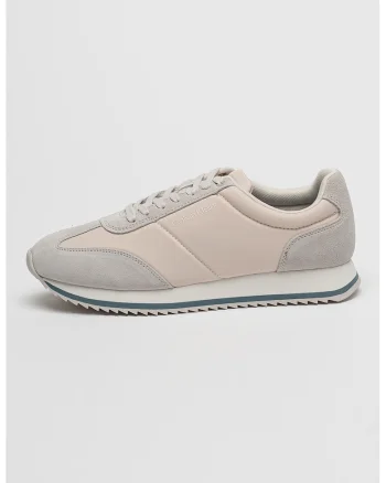 Pantofi sport low-cut de piele, Gri deschis, Alb murdar, 40