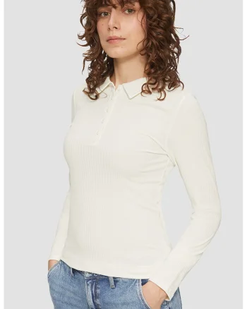 Bluza polo cambrata din amestec de modal, Alb