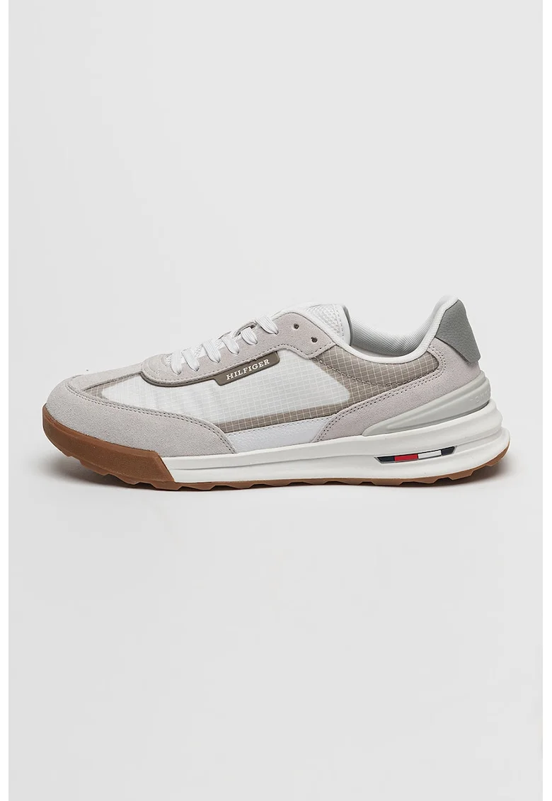 Pantofi sport de material textil cu captuseala de piele intoarsa, Alb/Gri deschis/Maro taupe deschis