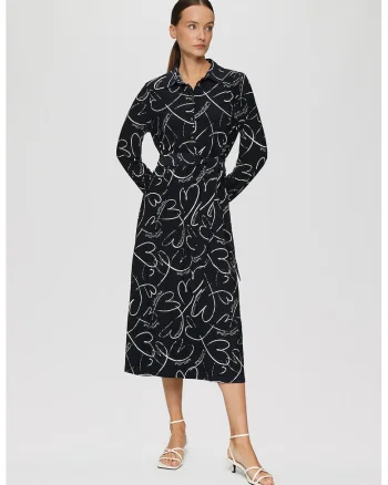 Rochie-camasa cu model cu inimi, Albastru ultramarin/Alb murdar