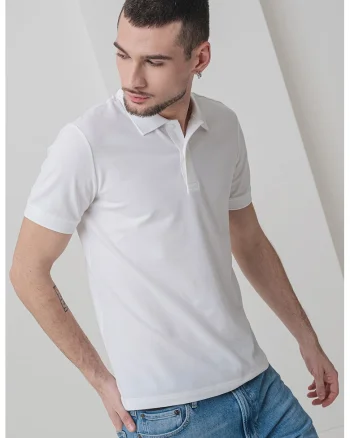 Tricou polo din amestec de bumbac organic, Alb optic