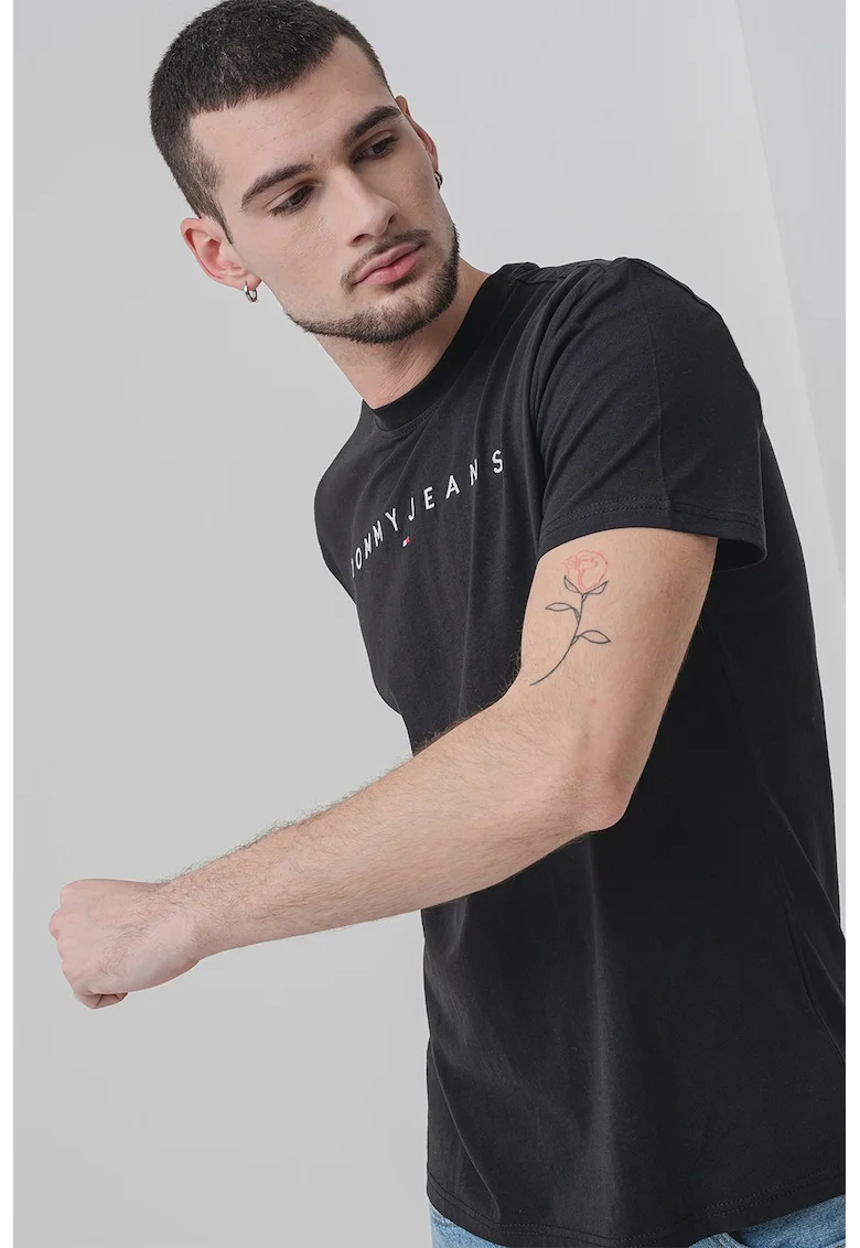 Tricou din bumbac cu logo brodat, Negru