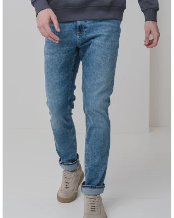 Blugi slim fit cu model cu 5 buzunare, Albastru