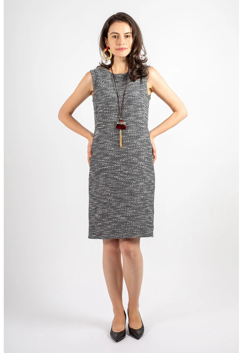 Rochie midi de bumbac, Gri melange