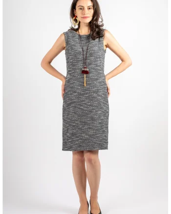 Rochie midi de bumbac, Gri melange