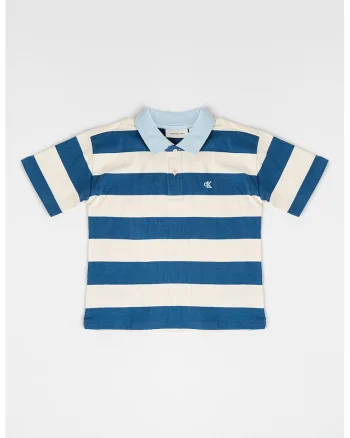 Tricou polo in dungi, Alb fildes/Albastru royal