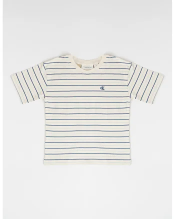 Tricou in dungi cu monograma brodata, Bej/Albastru