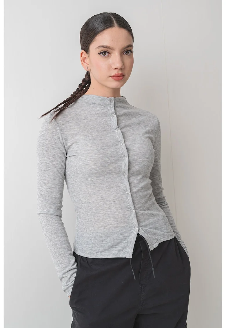 Bluza slim fit cu capse, Gri deschis