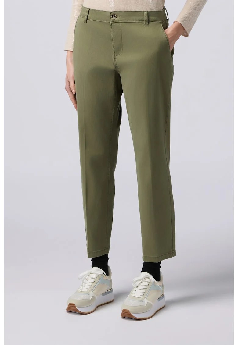 Pantaloni crop din amestec de lyocell, Kaki