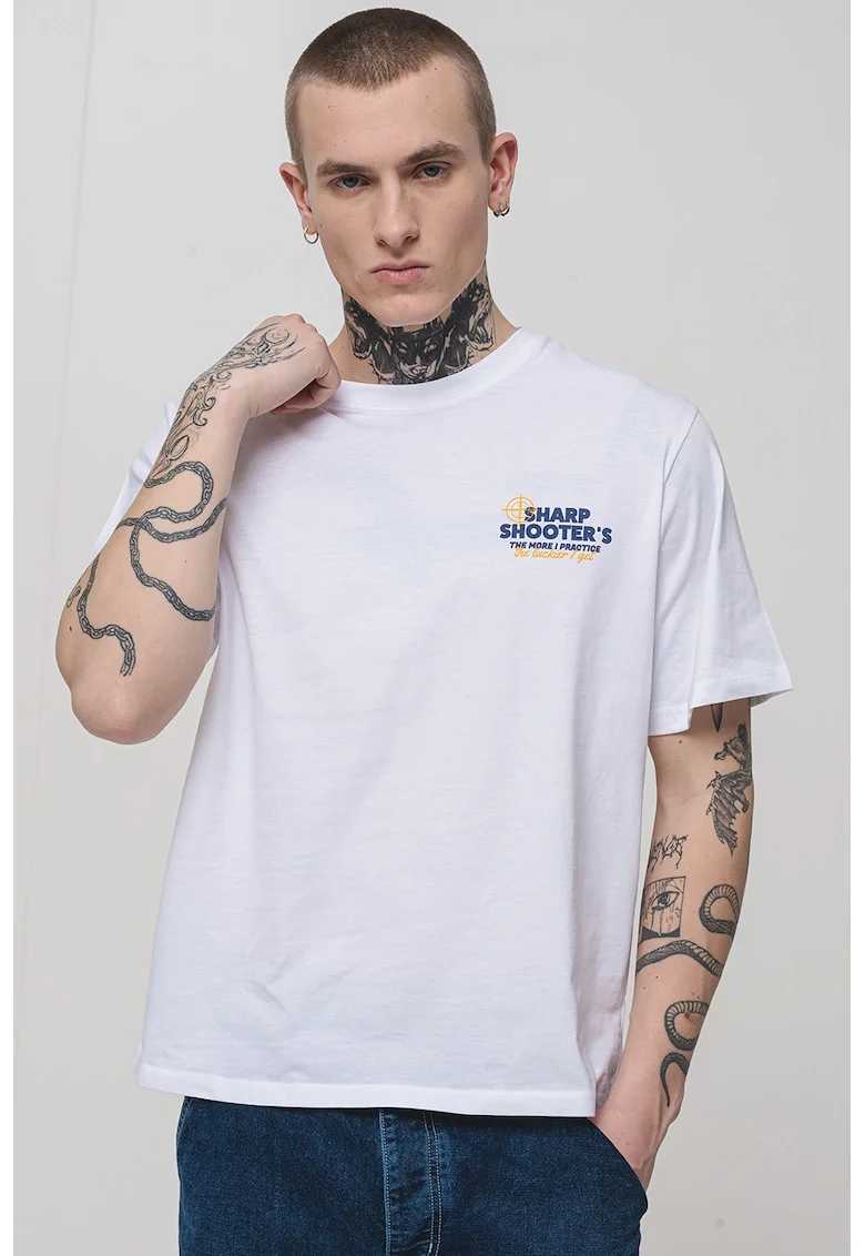 Tricou cu imprimeu text, Alb