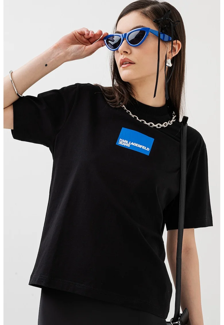 Tricou lejer de bumbac organic cu logo, Negru