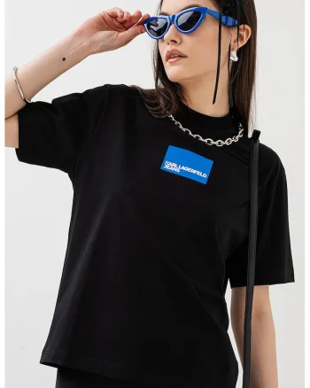 Tricou lejer de bumbac organic cu logo, Negru