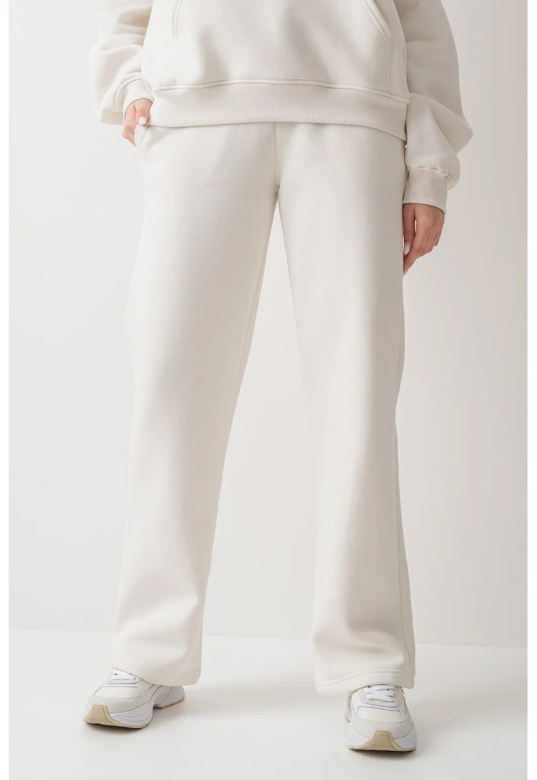 Pantaloni drepti de trening cu snur, Alb fildes