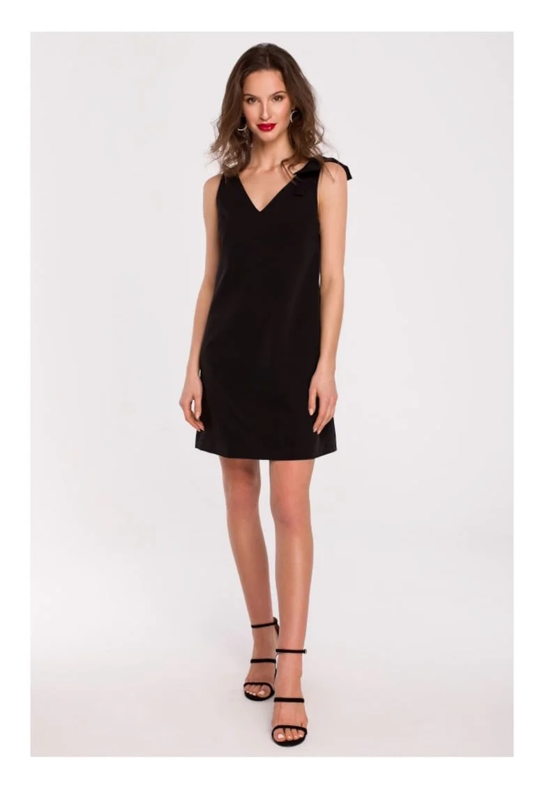 Rochie neteda cu funda pe umar - negru,