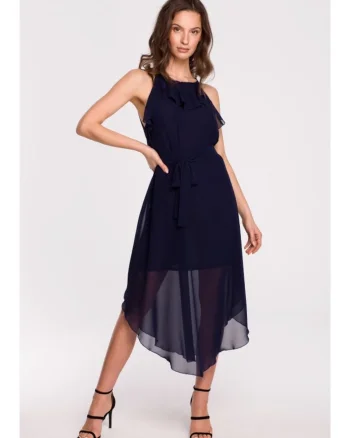 Rochie legata in jurul gatului - albastru marin, XXL
