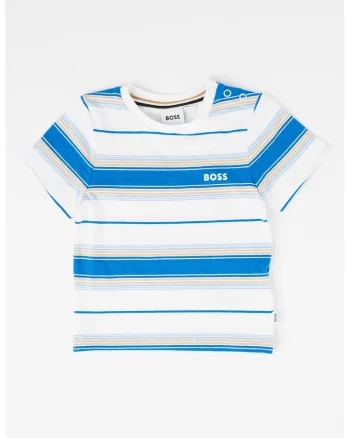 Tricou cu model in dungi si detaliu logo, Alb/Bleumarin