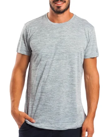 Tricou cu decolteu la baza gatului si imprimeu logo discret Tech, Gri