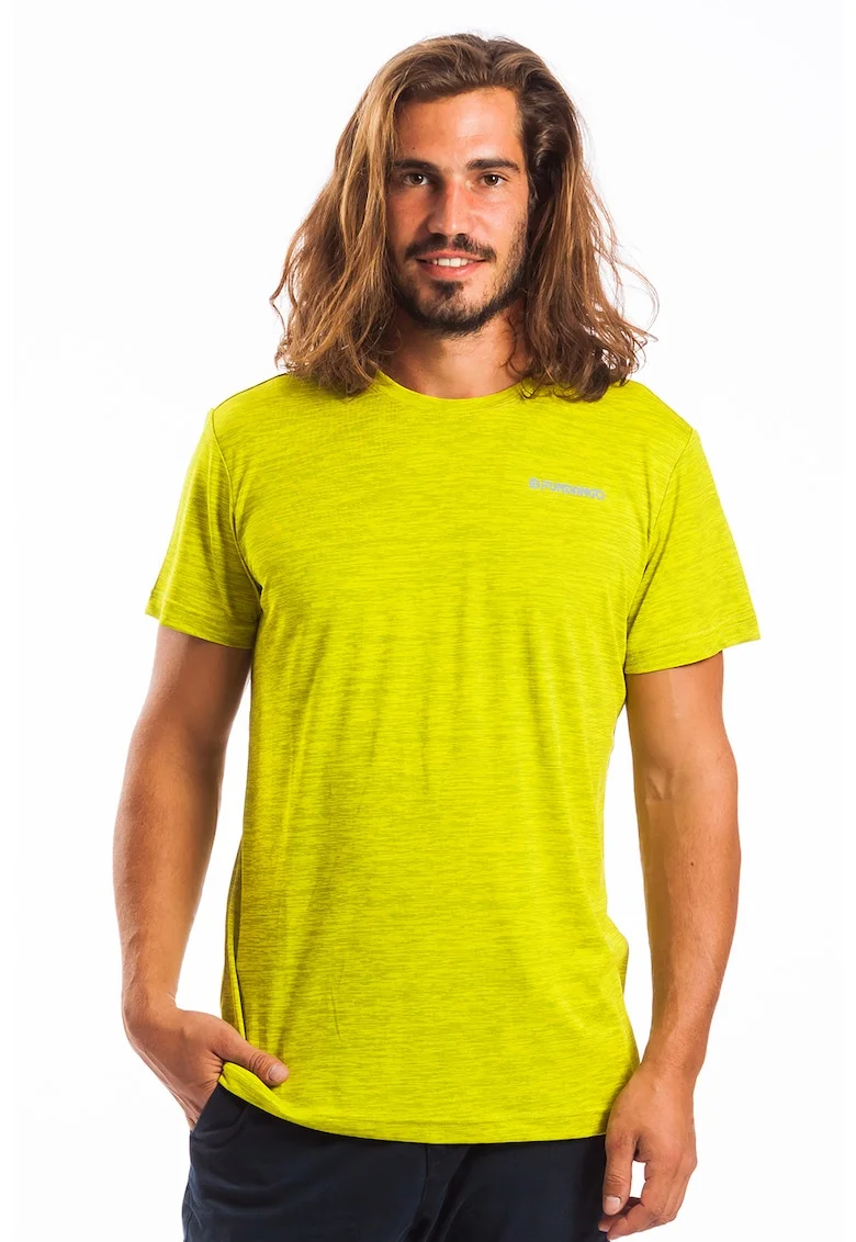 Tricou cu decolteu la baza gatului si imprimeu logo discret Tech, Galben