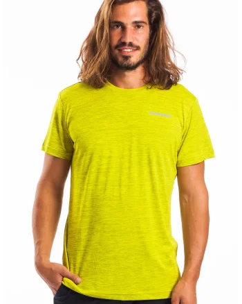 Tricou cu decolteu la baza gatului si imprimeu logo discret Tech, Galben