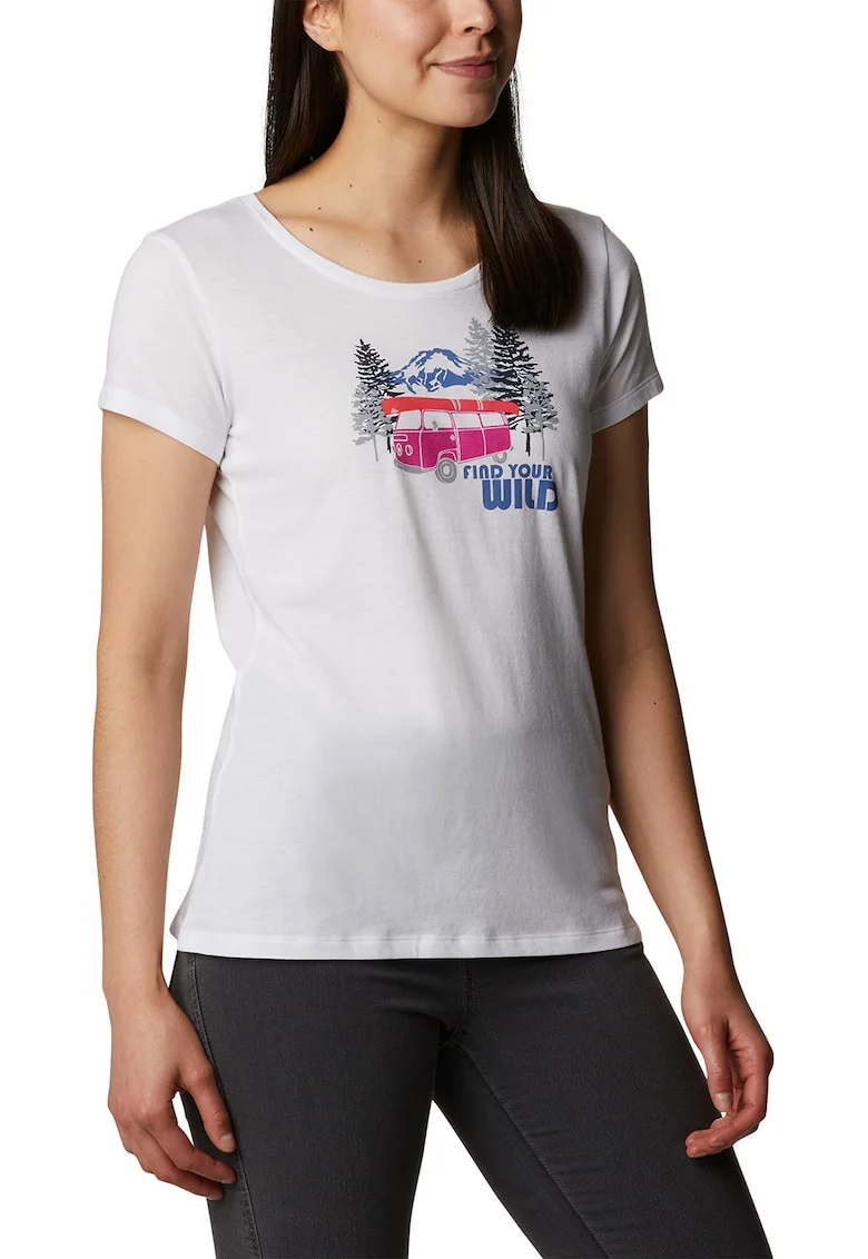 Tricou cu decolteu la baza gatului si imprimeu Daisy Days, Alb murdar