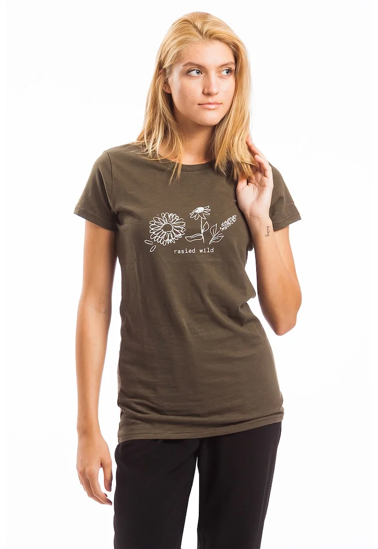 Tricou din amestec de bumbac Adele, Alb/Kaki