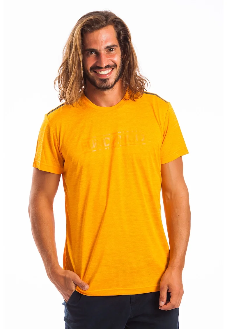 Tricou cu decolteu la baza gatului si imprimeu logo Tech, Portocaliu